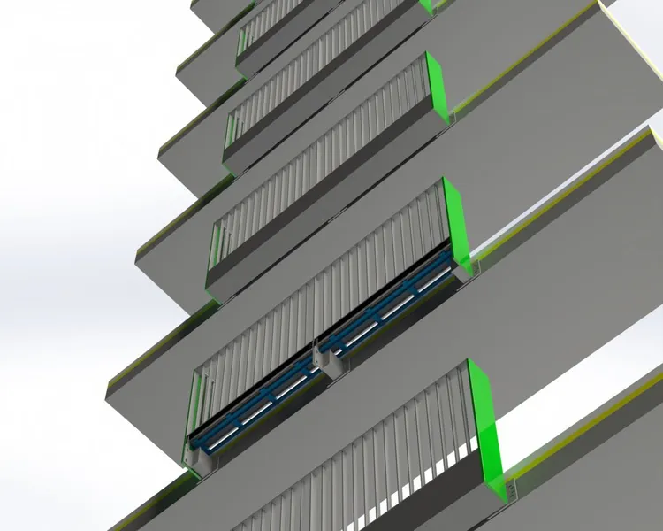 Stacking Juliet balconies on a residential facade at Abbey Place, Woolwich