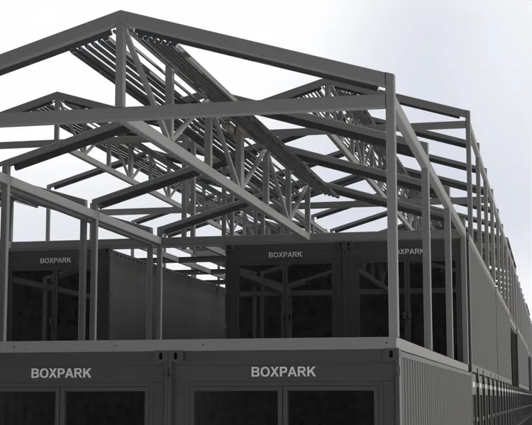 Structural steel frame for a scheme in Shoreditch, London